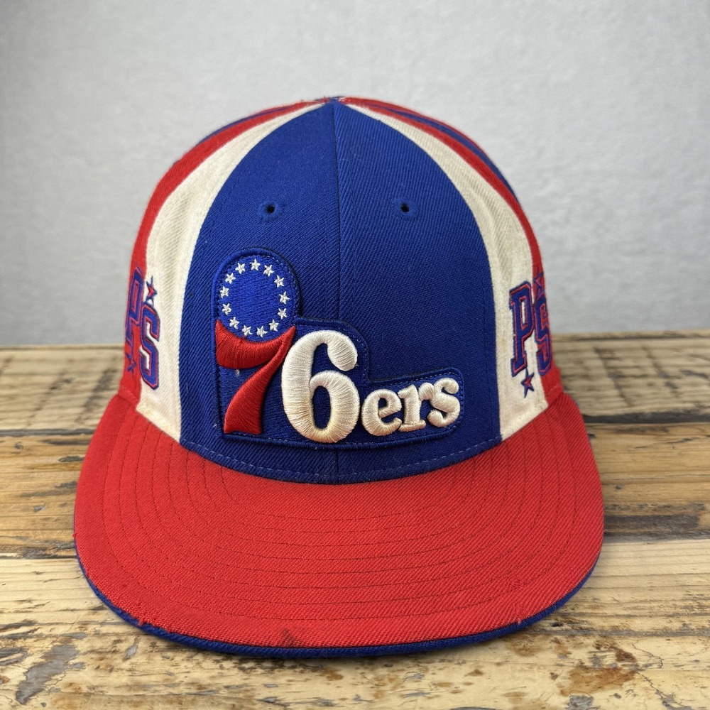 Philadelphia 76ers Hat Cap Fitted Mens 7 1/2 Red Blue NBA Basketball Reebok Wool